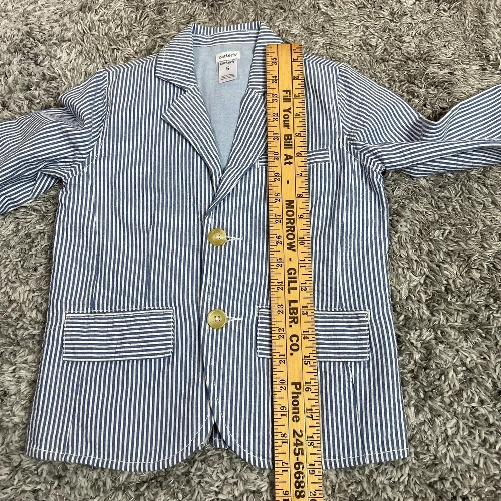 Carter's Little Boys 5 Seersucker Blazer Blue White Pinstripe Wedding Old Money